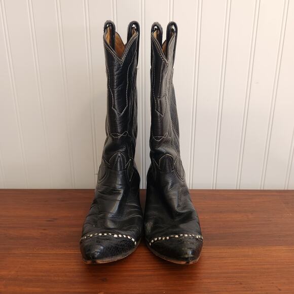 Tony Lama Women's Size 4 Cowboy Boots Vintage Style 7075 Black Leather Pre-owned - Picture 3 of 8